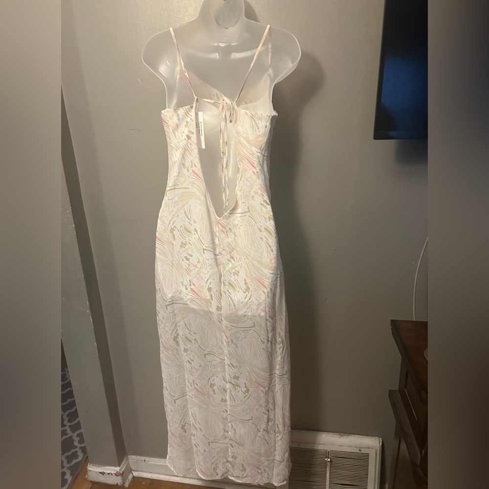 Virgo & Aster dress - white with light pink/beige print open back maxi NWT - Picture 6 of 14